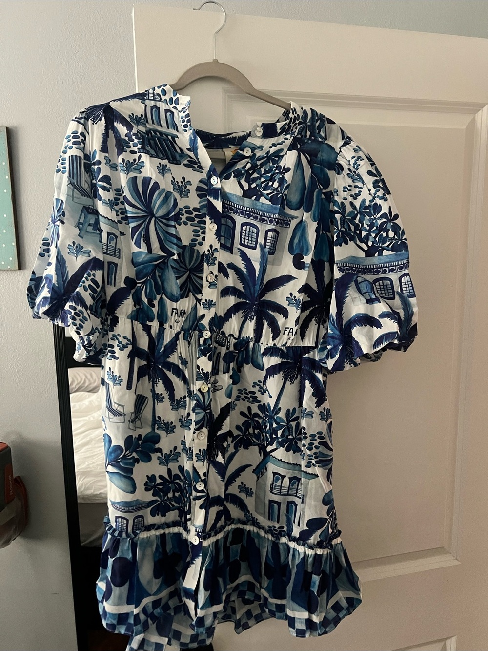 FARM Rio Blue & White Tropical Print Belted Dress - Picture 2 of 5